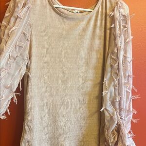 Blu Pepper Cream Fringe Sleeve Top